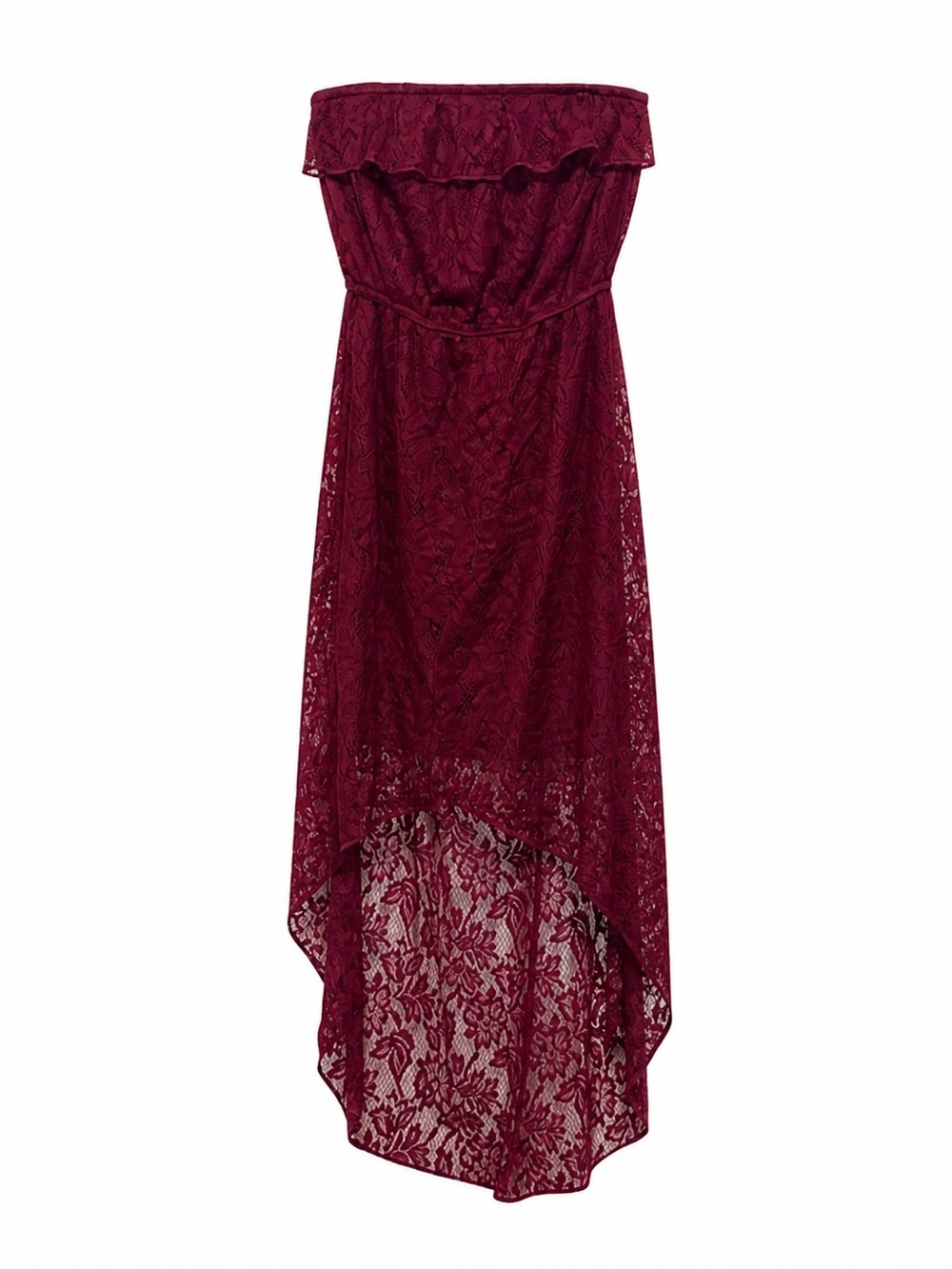 Trixxi Strapless Lace High-Low Dress in Wine